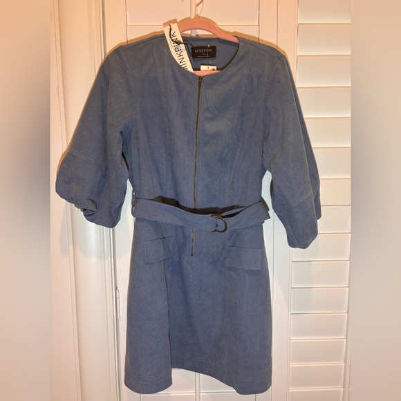 MINKPINK Thea Belted Mini Dress Slate Blue NWT Size Large - Picture 4 of 5